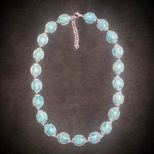 Oval Cabochon Composite Turquoise Sterling Silver Necklace.